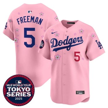 Men's Los Angeles Dodgers #5 Freddie Freeman Pink Tokyo 2025 Cool Base Stitched Baseball Jersey Men's Los Angeles Dodgers #5 Freddie Freeman Pink Tokyo 2025 Cool Base Stitched Baseball Jersey