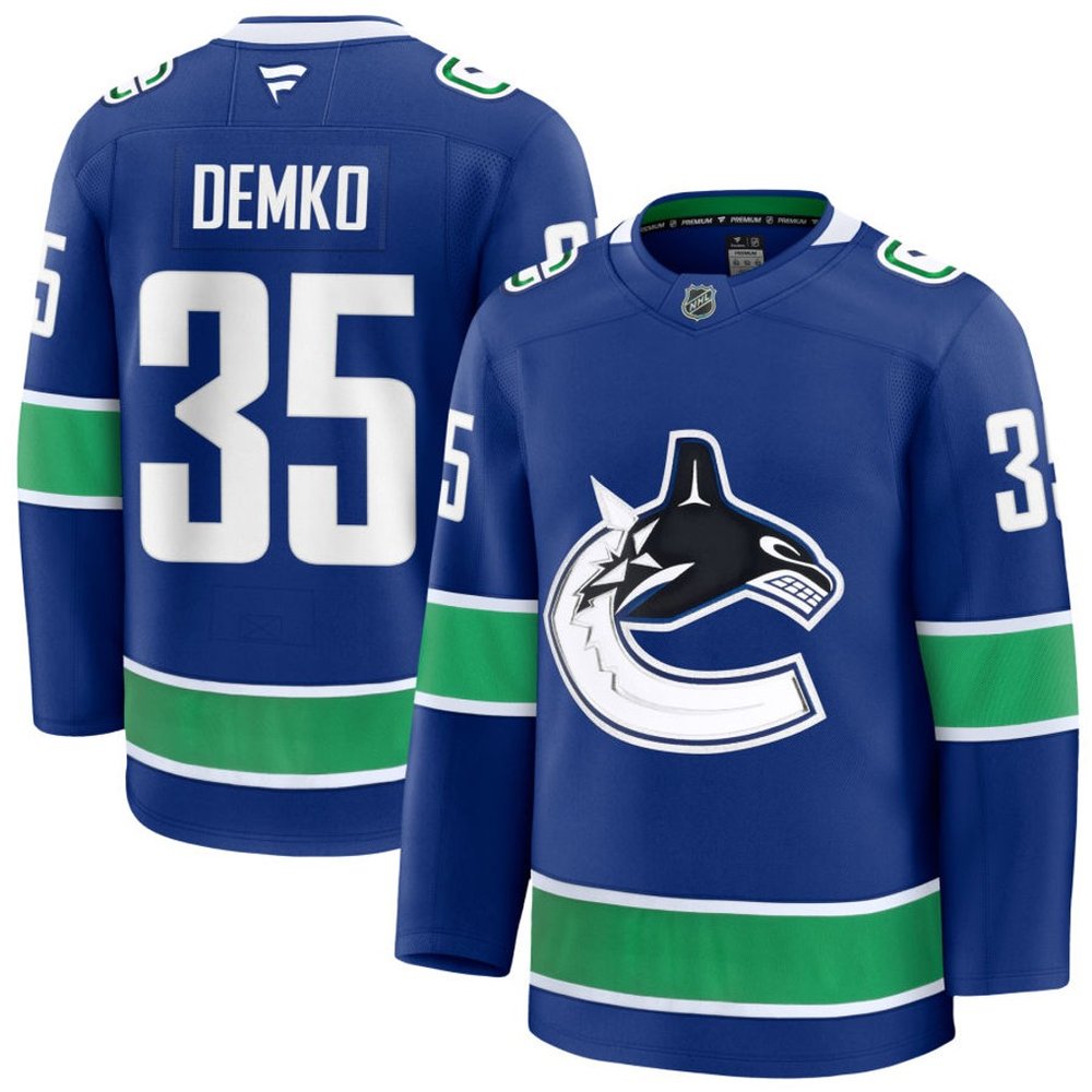 Men's Vancouver Canucks #35 Thatcher Demko Blue Home Premium Jersey Men's Vancouver Canucks #35 Thatcher Demko Blue Home Premium Jersey