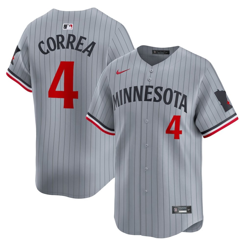 Men's Minnesota Twins #4 Carlos Correa Gray Road Limited Player Jersey