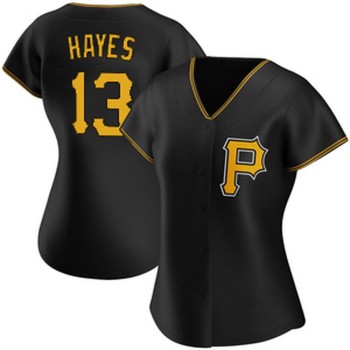 Women's Pittsburgh Pirates #13 Ke'Bryan Hayes Black Home Limited Stitched Baseball Jersey Women's Pittsburgh Pirates #13 Ke'Bryan Hayes Black Home Limited Stitched Baseball Jersey