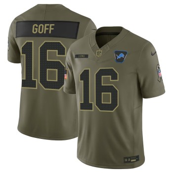 Men's Detroit Lions #16 Jared Goff Nike Olive 2025 Salute to Service Retired Limited Jersey Men's Detroit Lions #16 Jared Goff Nike Olive 2025 Salute to Service Retired Limited Jersey