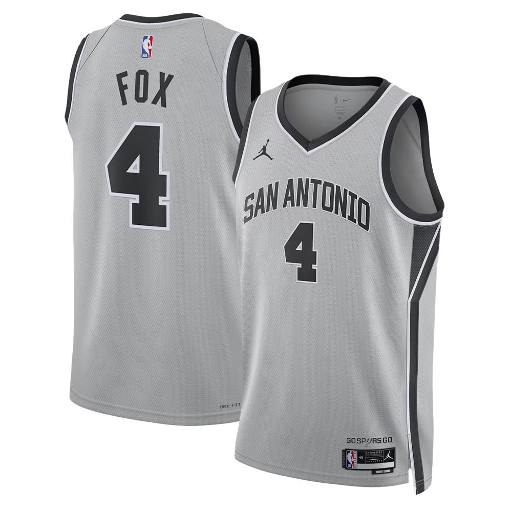 Men's San Antonio Spurs #4 De Aaron Fox Grey 2025/26 Statement Edition Jersey