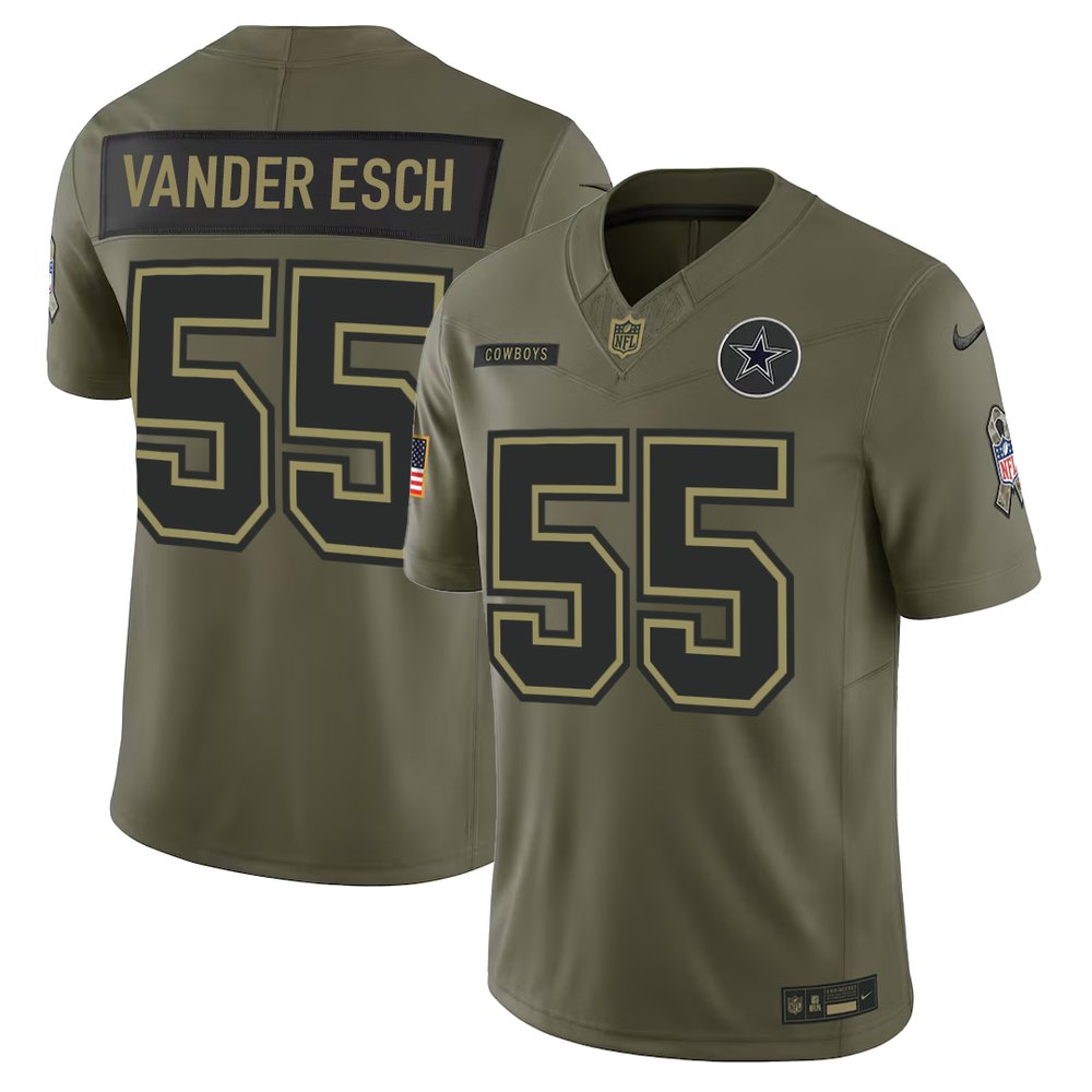 Men's Dallas Cowboys #55  Leighton Vander Esch Nike Olive 2025 Salute to Service Retired Limited Jersey Men's Dallas Cowboys #55  Leighton Vander Esch Nike Olive 2025 Salute to Service Retired Limited Jersey
