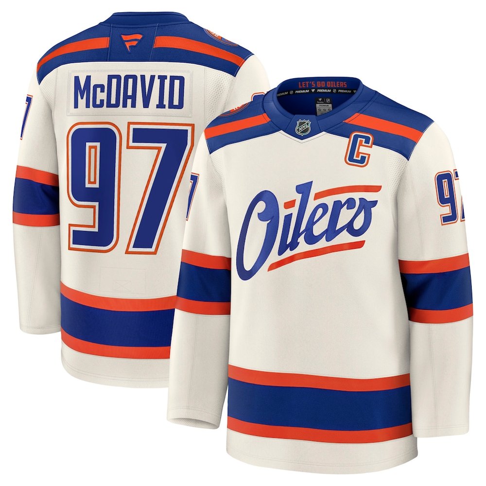 Men's Edmonton Oilers #97 Connor McDavid Light Beige Alternate Premium Jersey