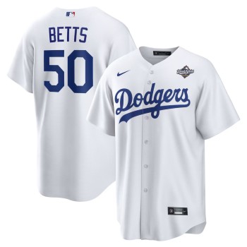 Men's Los Angeles Dodgers #50 Mookie Betts White 2025 World Series Home Replica Player Jersey