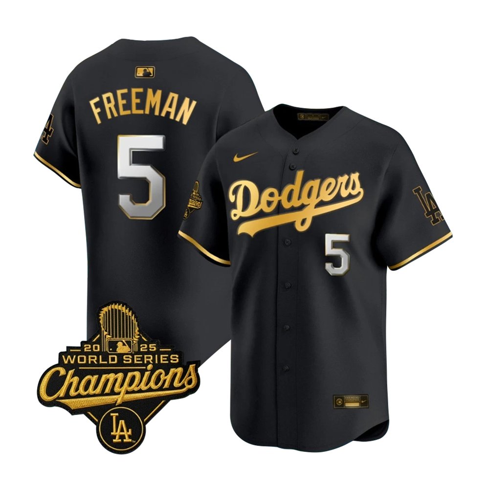 Men's Los Angeles Dodgers #5 Freddie Freeman Black Golden 2025 World Series Champions Home Limited Jersey