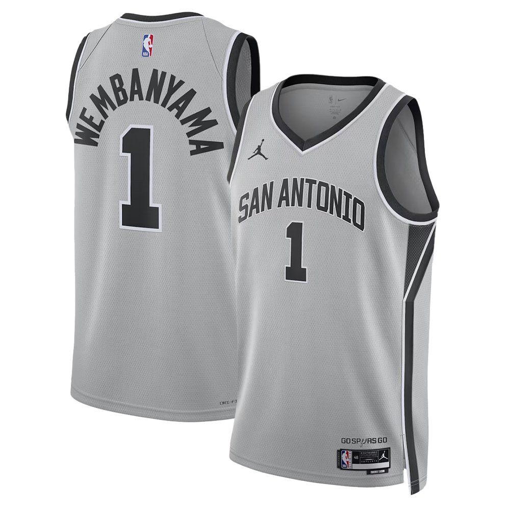 Men's San Antonio Spurs #1 Victor Wembanyama Grey 2025/26 Statement Edition Jersey