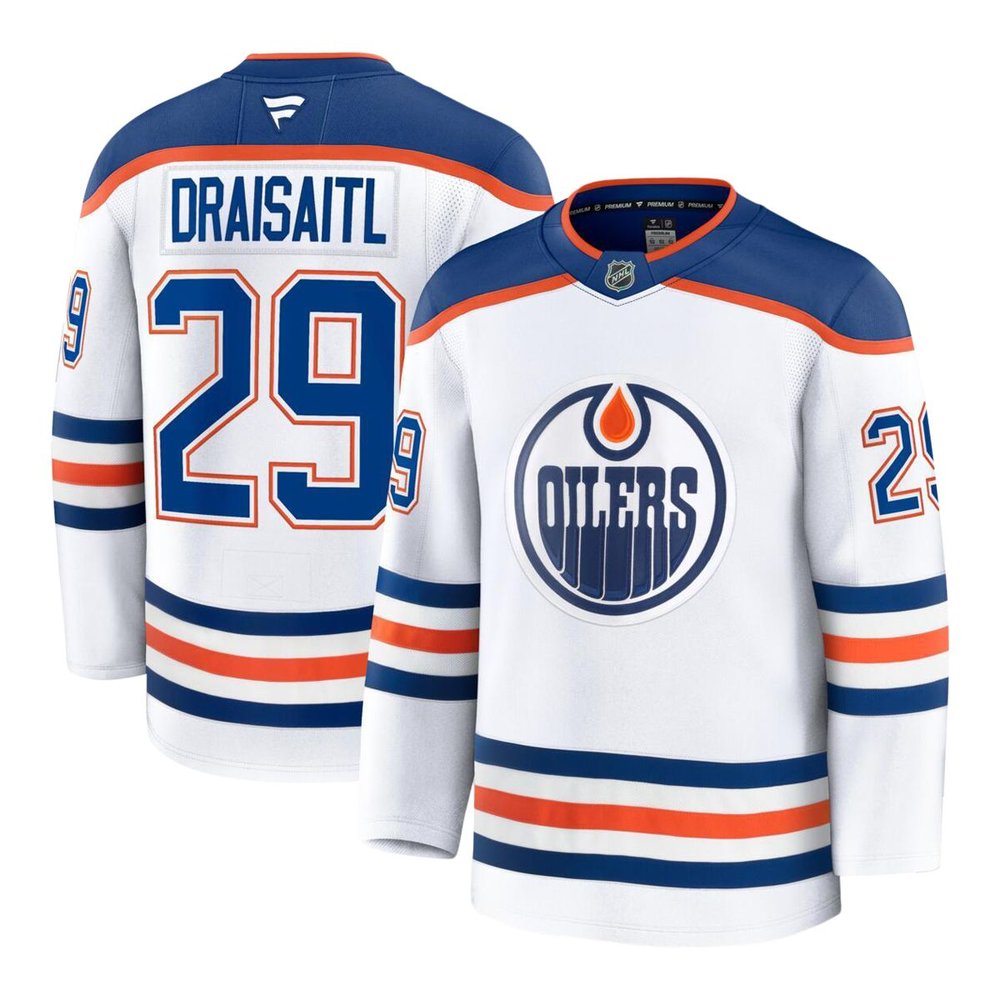 Men's Edmonton Oilers #29 Leon Draisaitl White Away Premium Jersey