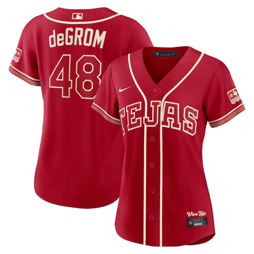 Women's Texas Rangers #48 Jacob deGrom Nike Red 2026 City Connect Stadium Jersey