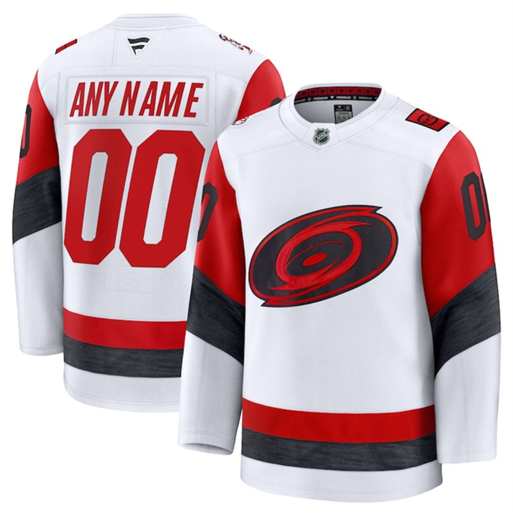 Men's Carolina Hurricanes Custom White 2025 Away Stitched Hockey Premium Jersey Men's Carolina Hurricanes Custom White 2025 Away Stitched Hockey Premium Jersey