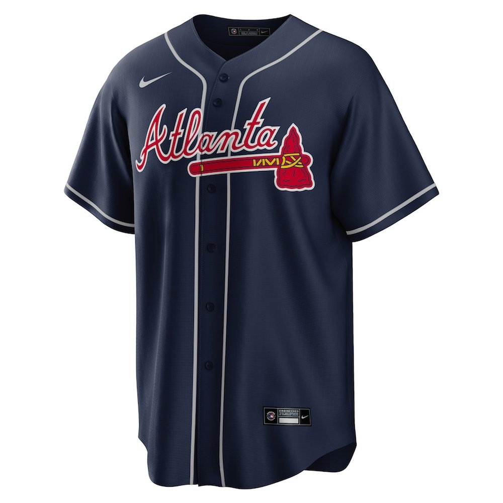 Men's Atlanta Braves #1 Ozzie Albies Navy Alternate Replica PlayerJersey