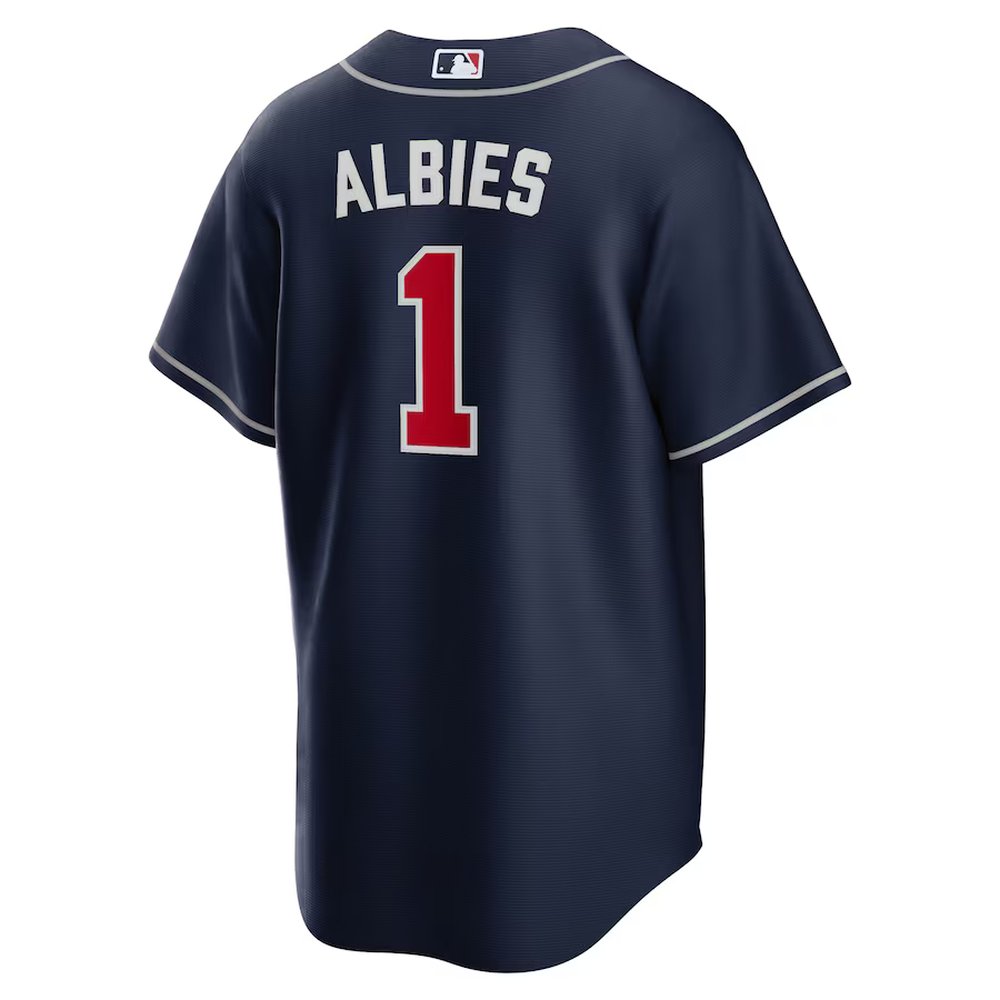 Men's Atlanta Braves #1 Ozzie Albies Navy Alternate Replica PlayerJersey