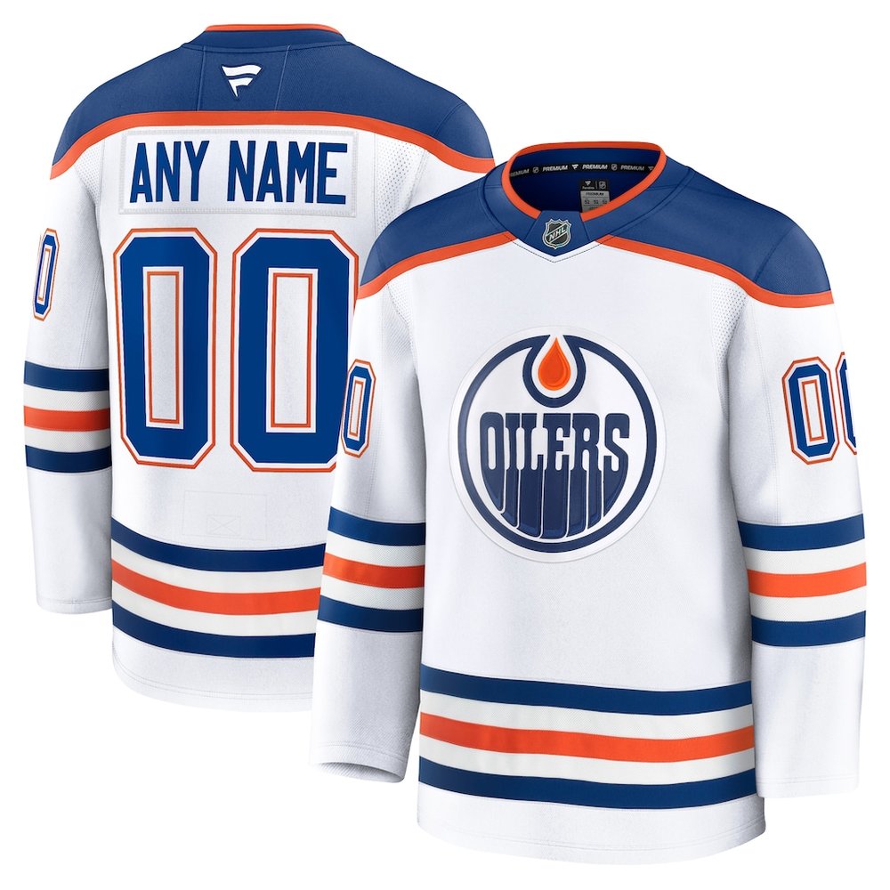 Men's Edmonton Oilers White Away Premium Custom Jersey Men's Edmonton Oilers White Away Premium Custom Jersey