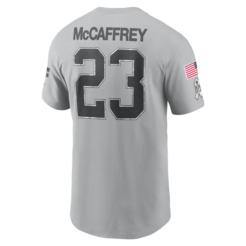 Men's San Francisco 49ers Christian McCaffrey Gray 2024 Salute To Service Name & Number T-Shirt