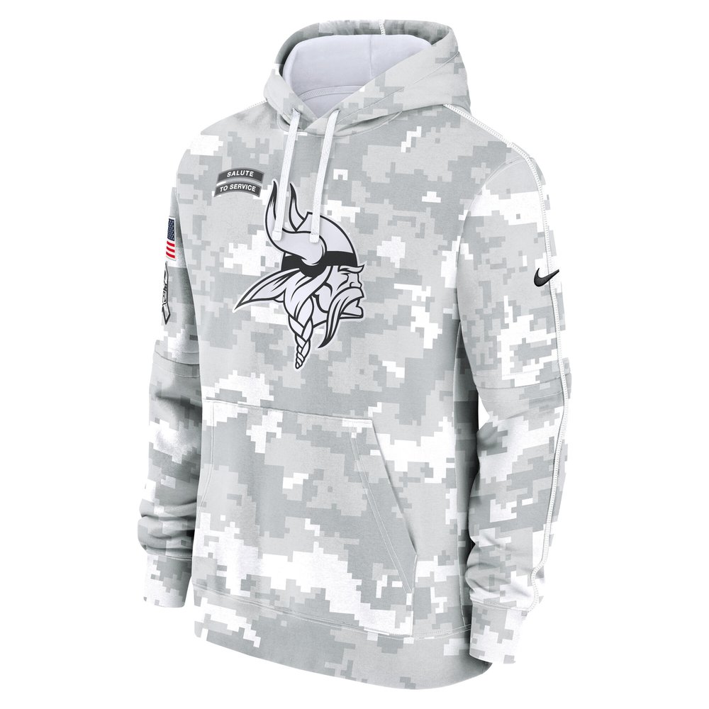 Men's Minnesota Vikings Arctic Camo 2024 Salute to Service Club Fleece Pullover Hoodie