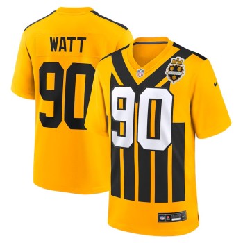 Men's Pittsburgh Steelers #90 T.J. Watt Nike Gold Alternate 1933 Throwback Game Jersey