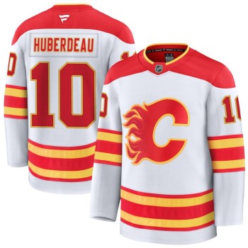 Men's Calgary Flames #10 Jonathan Huberdeau White Away Premium Jersey Men's Calgary Flames #10 Jonathan Huberdeau White Away Premium Jersey