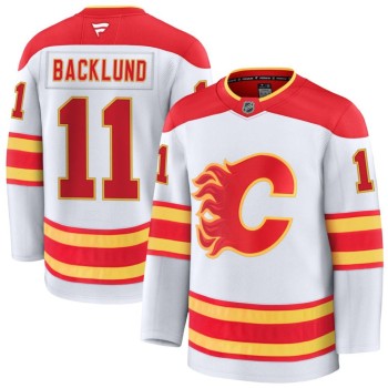 Men's Calgary Flames #11 Mikael Backlund White Away Premium Jersey Men's Calgary Flames #11 Mikael Backlund White Away Premium Jersey