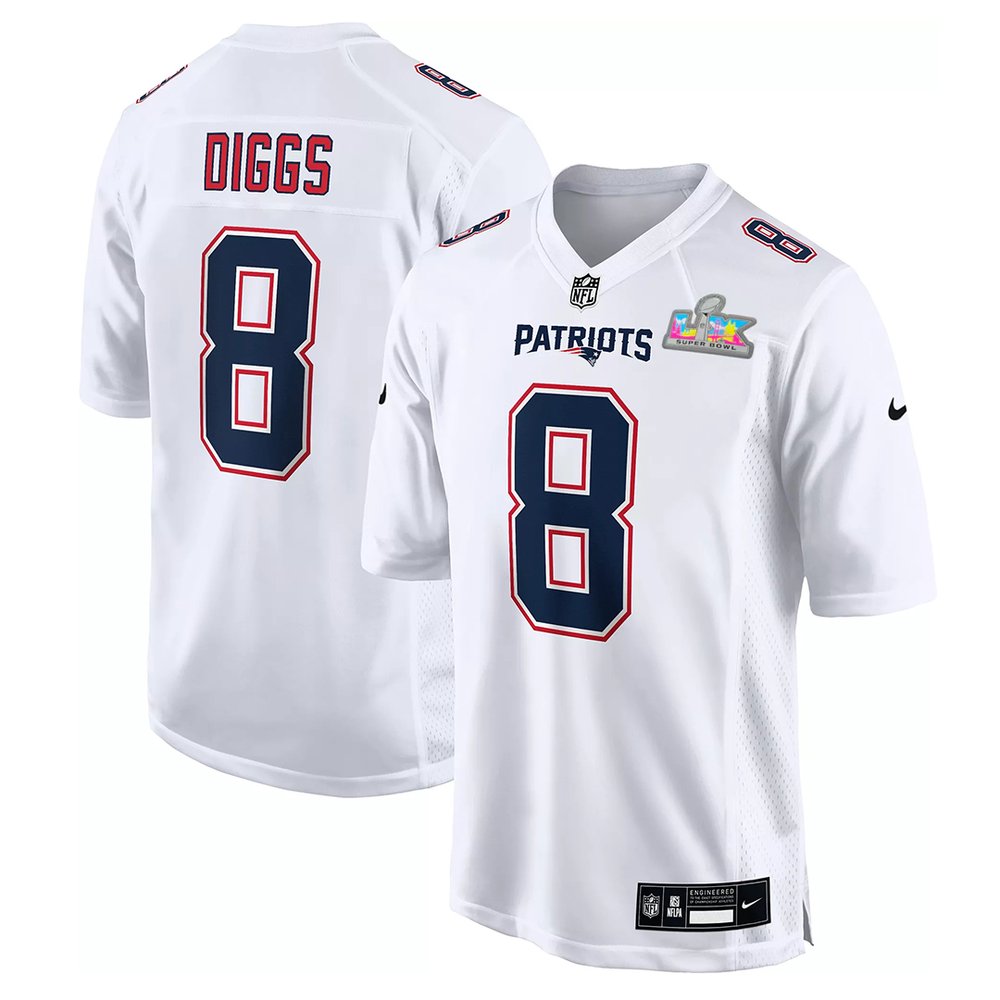 Youth New England Patriots #8 Stefon Diggs White Super Bowl LX Patch Tundra Fashion Game Jersey