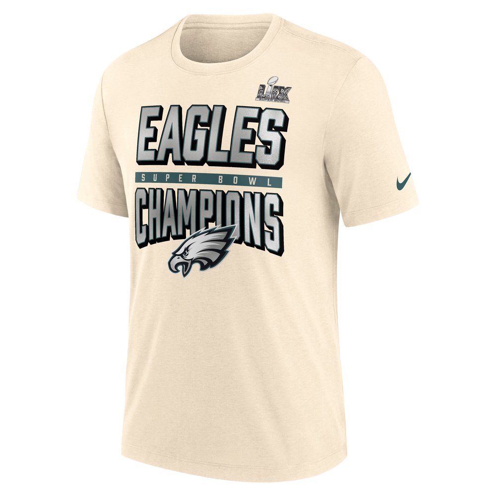 Men's Philadelphia Eagles  Cream Super Bowl LIX Champions Strong Slant Tri-Blend T-Shirt Men's Philadelphia Eagles  Cream Super Bowl LIX Champions Strong Slant Tri-Blend T-Shirt
