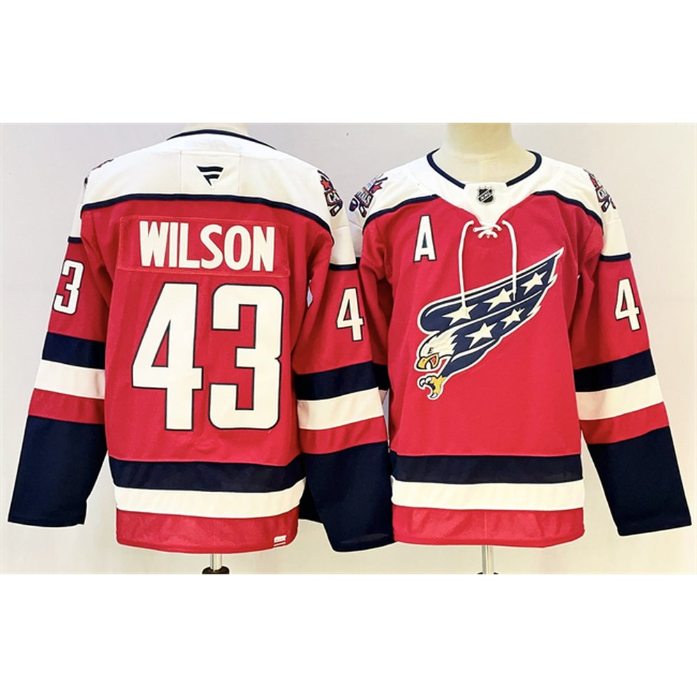 Men's Washington Capitals #43 Tom Wilson Red With A Patch Stitched Hockey Premium Jersey Men's Washington Capitals #43 Tom Wilson Red With A Patch Stitched Hockey Premium Jersey