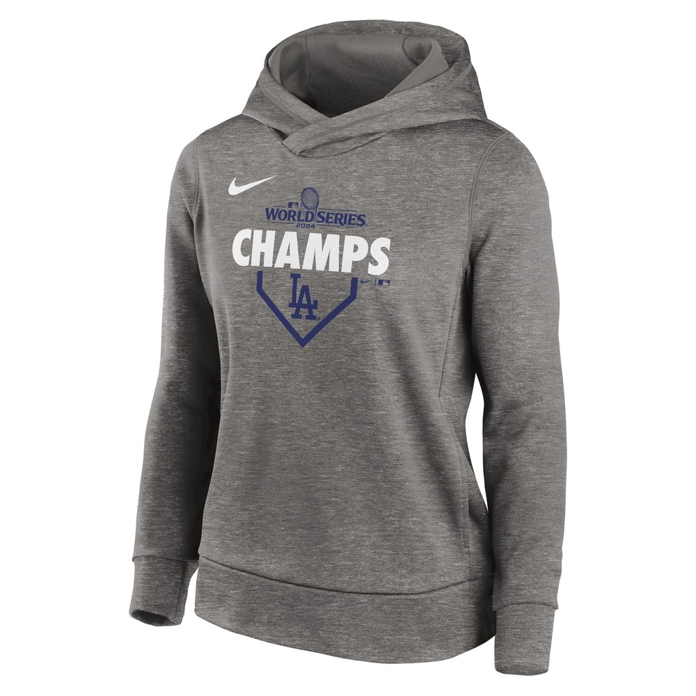 Women's Los Angeles Dodgers Dark Heather Gray 2024 World Series Champions Lockup Pullover Hoodie Women's Los Angeles Dodgers Dark Heather Gray 2024 World Series Champions Lockup Pullover Hoodie