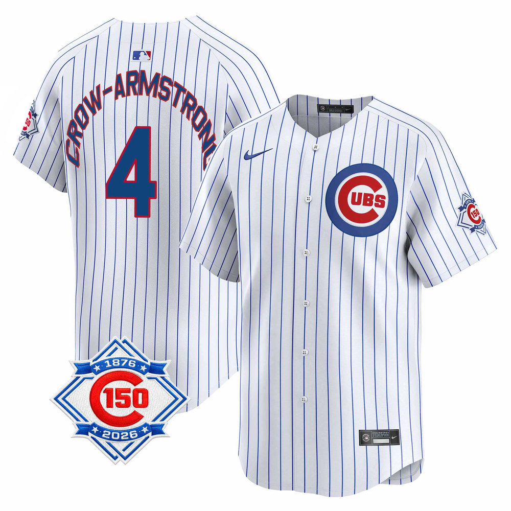 Men's Chicago Cubs #4 Pete Crow-Armstrong White Nike Home Vapor Limited 150th Anniversary Authentic Lettering Jersey