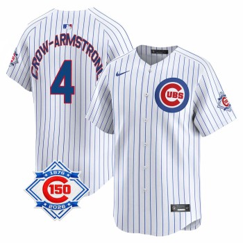 Men's Chicago Cubs #4 Pete Crow-Armstrong White Nike Home Vapor Limited 150th Anniversary Authentic Lettering Jersey