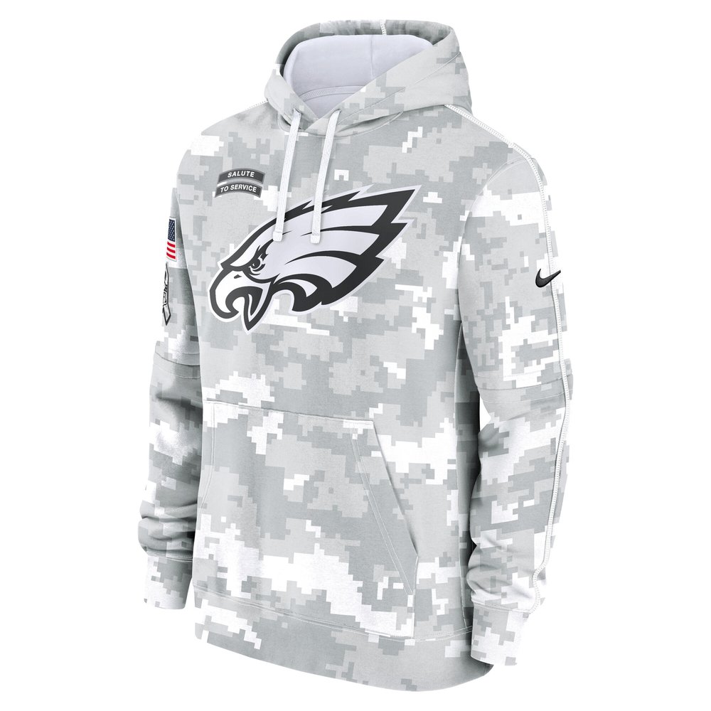 Youth Philadelphia Eagles White/Gray 2024 Salute To Service Pullover Hoodie