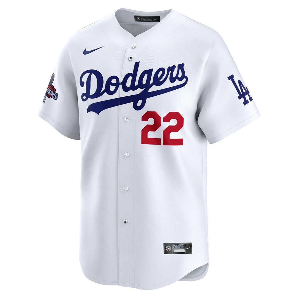 Men's Los Angeles Dodgers #22 Clayton Kershaw White 2024 World Series Champions Home Limited Player Jersey