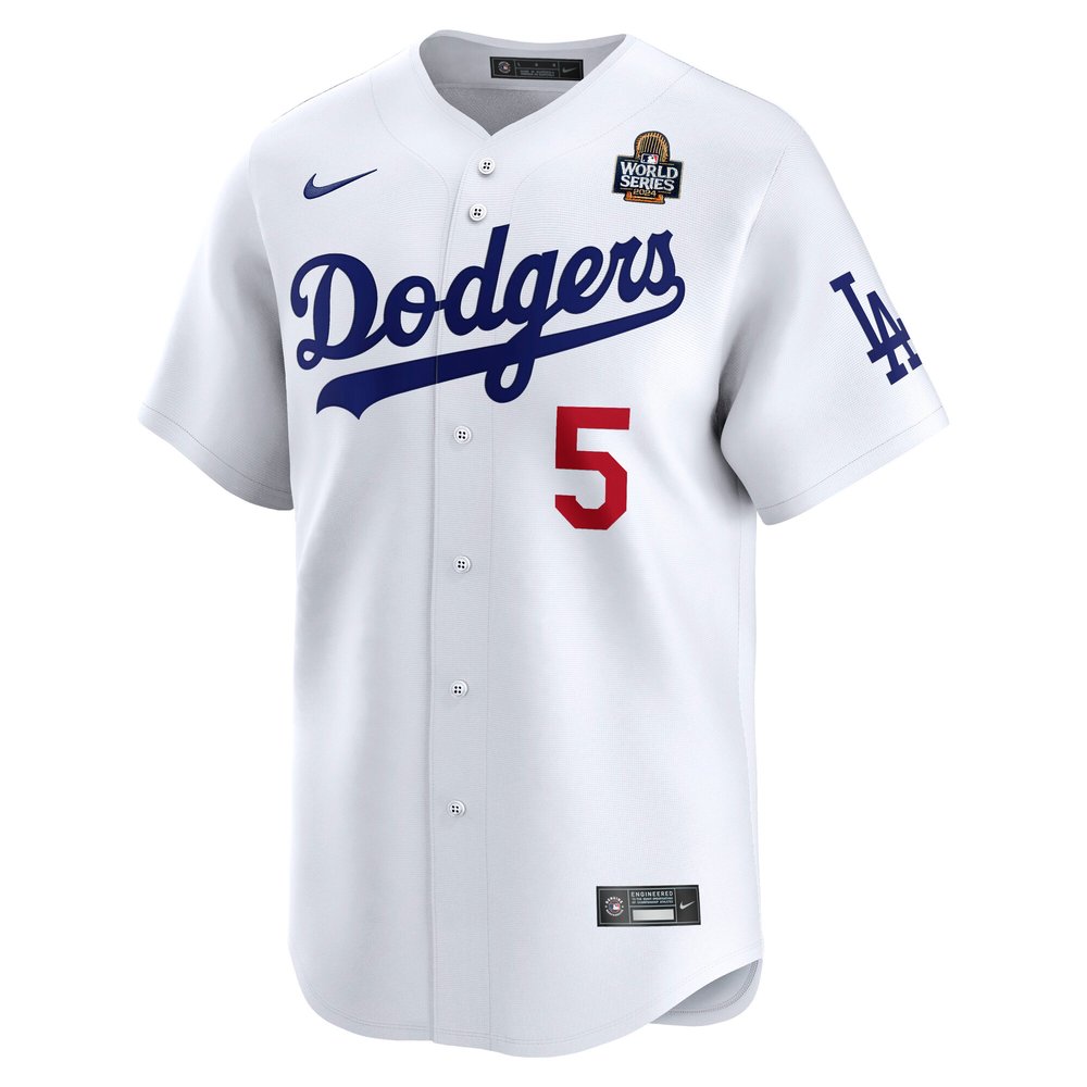 Men's Los Angeles Dodgers #5 Freddie Freeman White 2024 World Series Home Limited Player Jersey