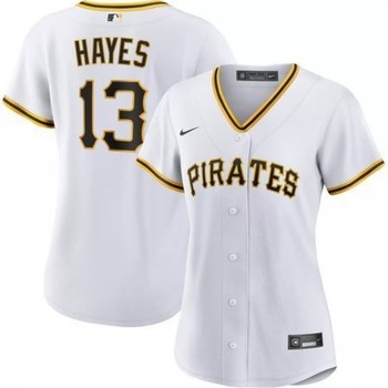Women's Pittsburgh Pirates #13 Ke'Bryan Hayes White Home Limited Stitched Baseball Jersey Women's Pittsburgh Pirates #13 Ke'Bryan Hayes White Home Limited Stitched Baseball Jersey