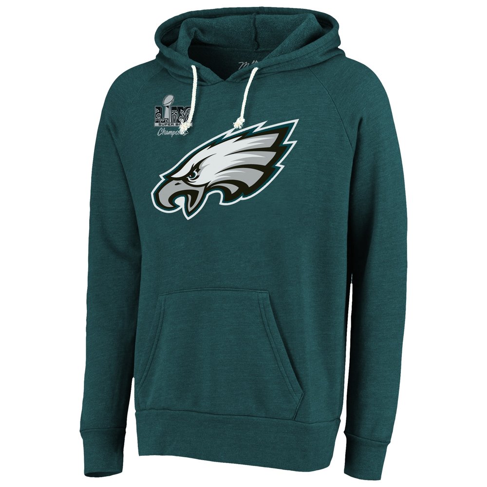 Men's Philadelphia Eagles #26 Saquon Barkley Threads Midnight Green Super Bowl LIX Champions Name & Number Tri-Blend Pullover Hoodie Men's Philadelphia Eagles #26 Saquon Barkley Threads Midnight Green Super Bowl LIX Champions Name & Number Tri-Blend Pullover Hoodie