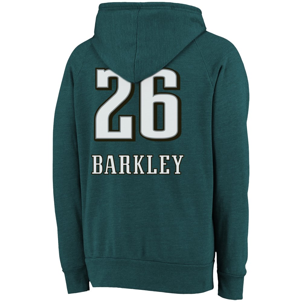 Men's Philadelphia Eagles #26 Saquon Barkley Threads Midnight Green Super Bowl LIX Champions Name & Number Tri-Blend Pullover Hoodie Men's Philadelphia Eagles #26 Saquon Barkley Threads Midnight Green Super Bowl LIX Champions Name & Number Tri-Blend Pullover Hoodie