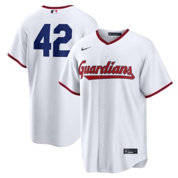 Men's Cleveland Guardians #42 Jackie Robinson Nike White Home 2026 Jackie Robinson Day Replica Jersey