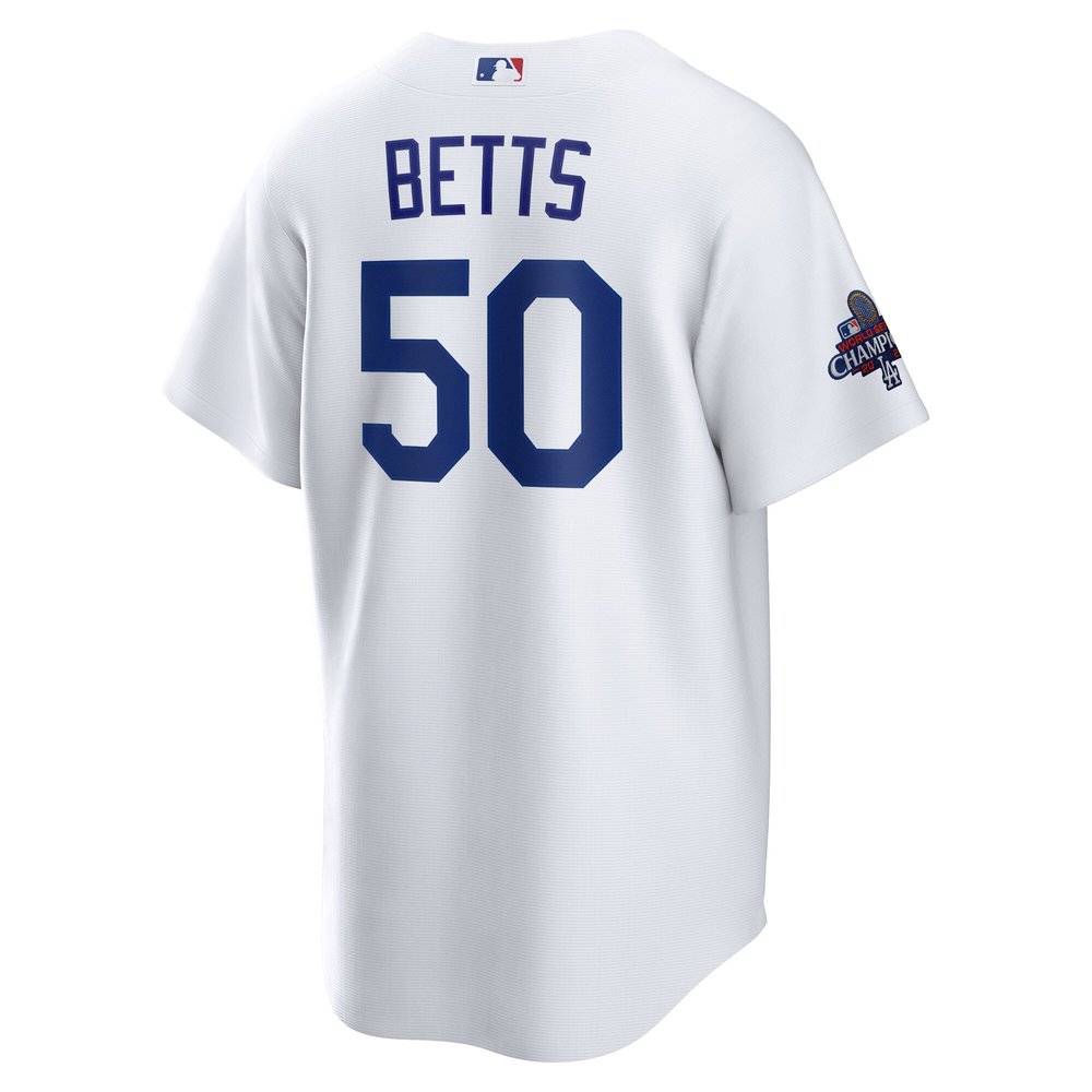 Men's Los Angeles Dodgers #50 Mookie Betts White 2024 World Series Champions Home Replica Player Jersey