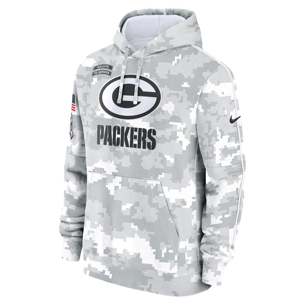 Men's Green Bay Packers Arctic Camo 2024 Salute to Service Club Fleece Pullover Hoodie
