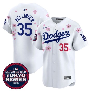 Men's Los Angeles Dodgers #35 Cody Bellinger White Tokyo 2025 Cool Base Stitched Baseball Jersey Men's Los Angeles Dodgers #35 Cody Bellinger White Tokyo 2025 Cool Base Stitched Baseball Jersey