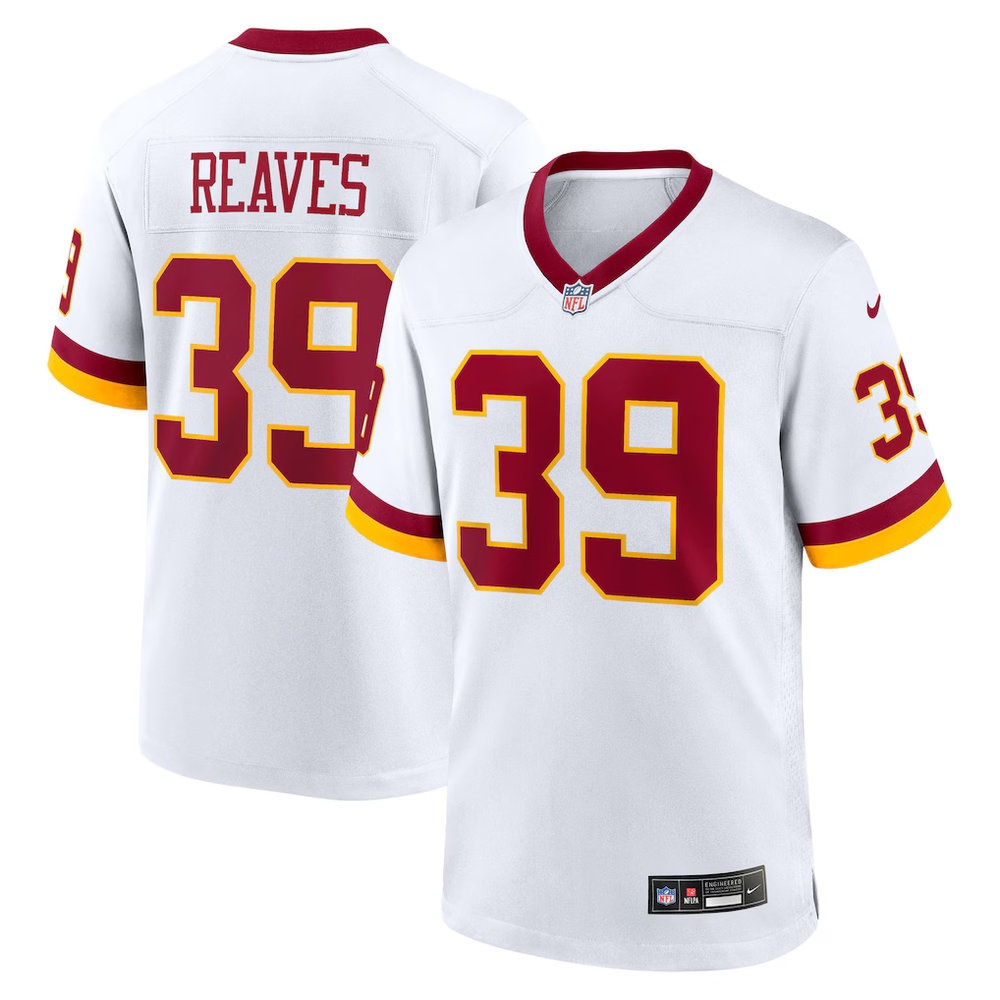 Men's Washington Commanders #39 Jeremy Reaves White Game Super Bowl Era Jersey