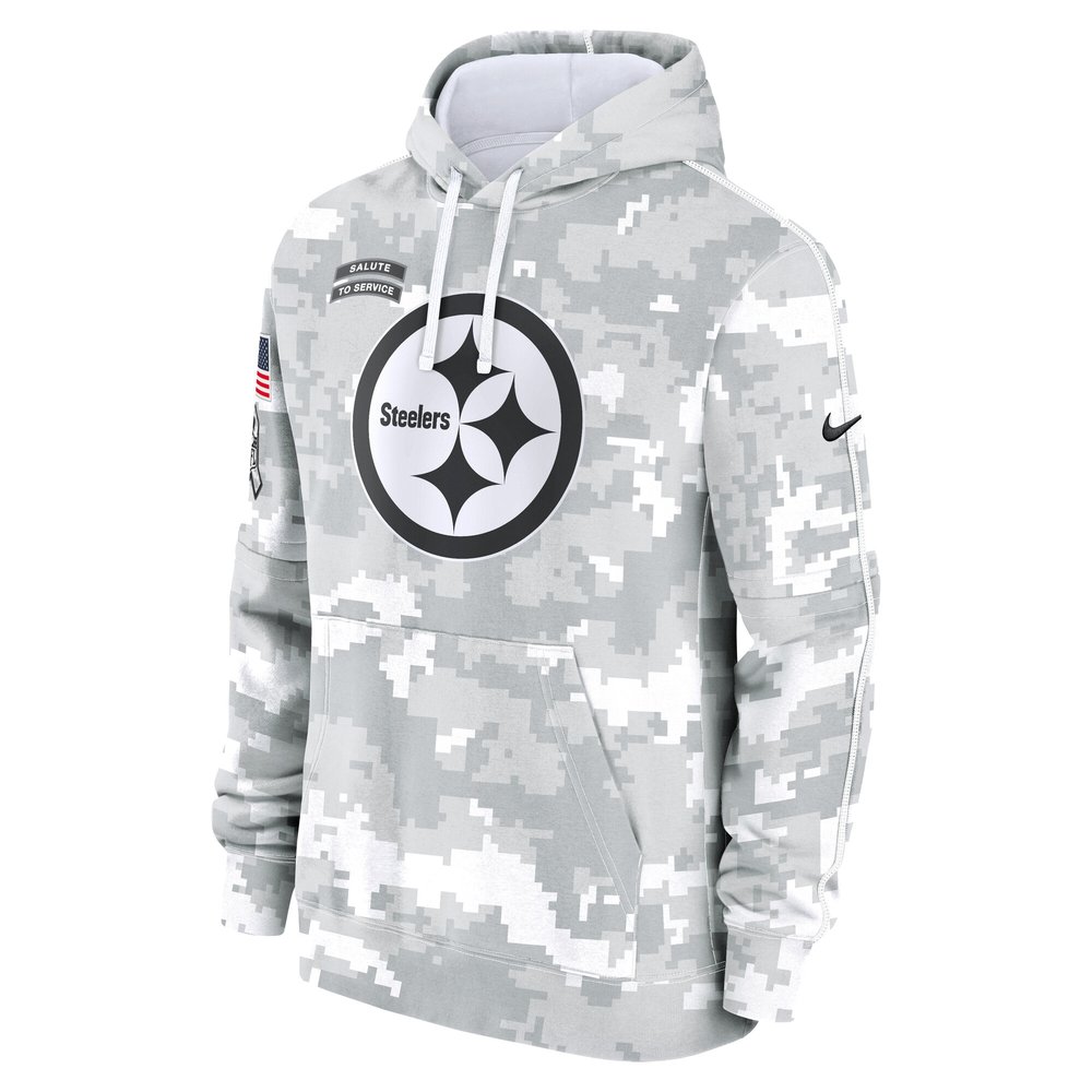 Youth Pittsburgh Steelers White/Gray 2024 Salute To Service Pullover Hoodie
