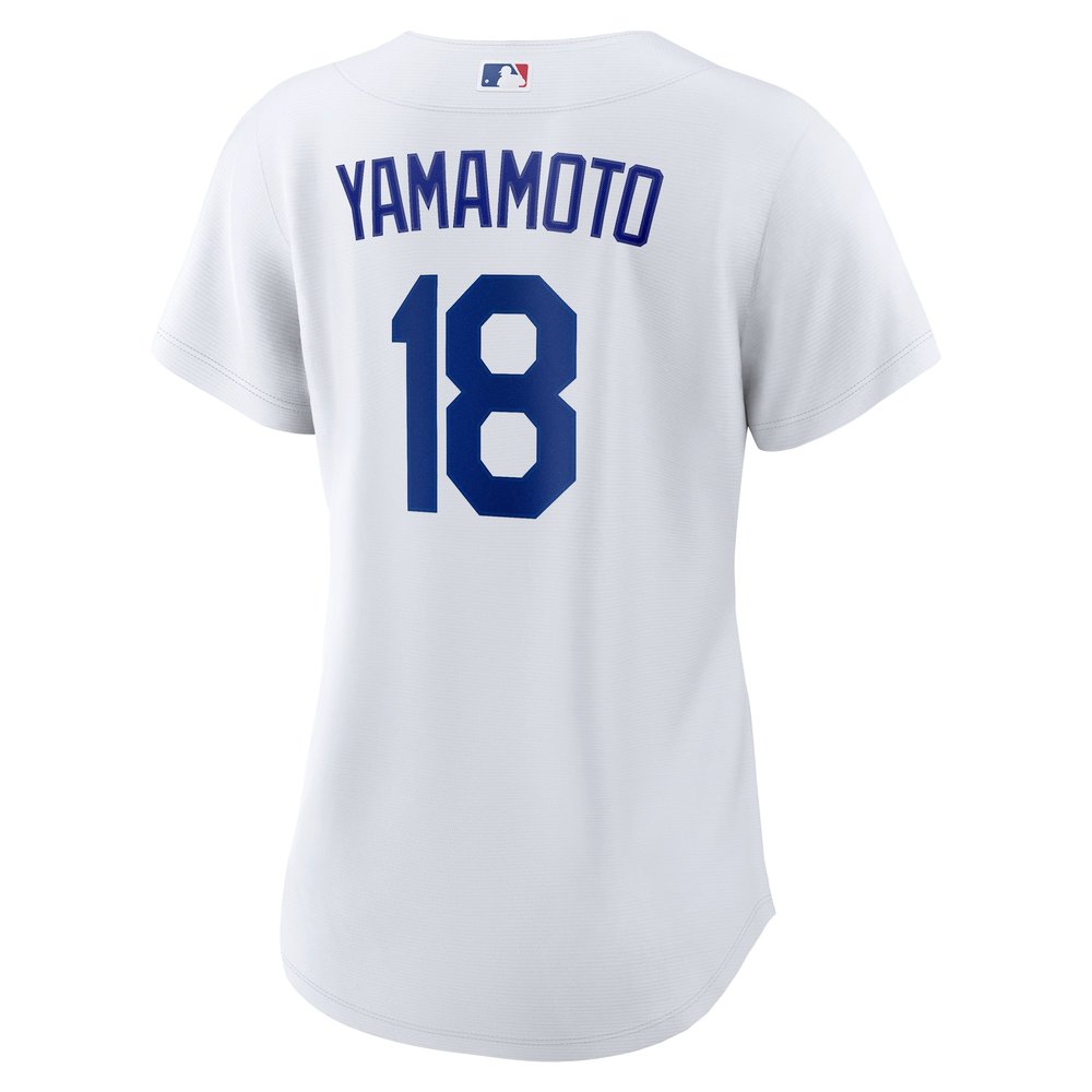 Women's Los Angeles Dodgers #18 Yoshinobu Yamamoto White 2024 World Series Home Home Replica Jersey