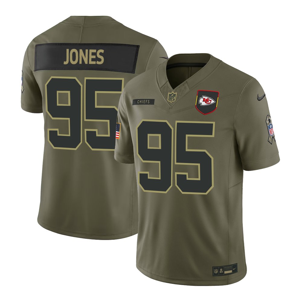 Youth's Kansas City Chiefs #95 Chris Jones Nike Olive 2025 Salute to Service Retired Limited Jersey Youth's Kansas City Chiefs #95 Chris Jones Nike Olive 2025 Salute to Service Retired Limited Jersey