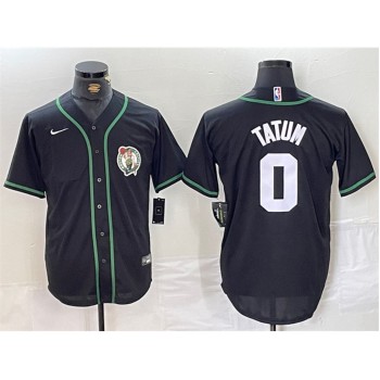 Men's Boston Celtics #0 Jayson Tatum Black With Patch Stitched Baseball Jersey Men's Boston Celtics #0 Jayson Tatum Black With Patch Stitched Baseball Jersey