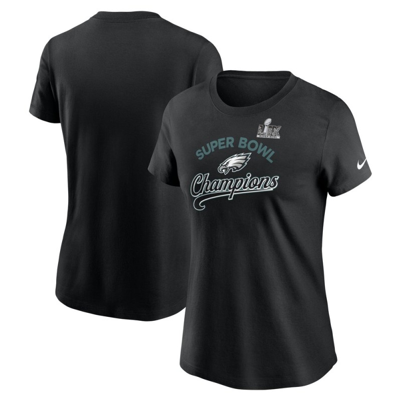 Women's Philadelphia Eagles Black Super Bowl LIX Champions Tailsweep T-Shirt Women's Philadelphia Eagles Black Super Bowl LIX Champions Tailsweep T-Shirt