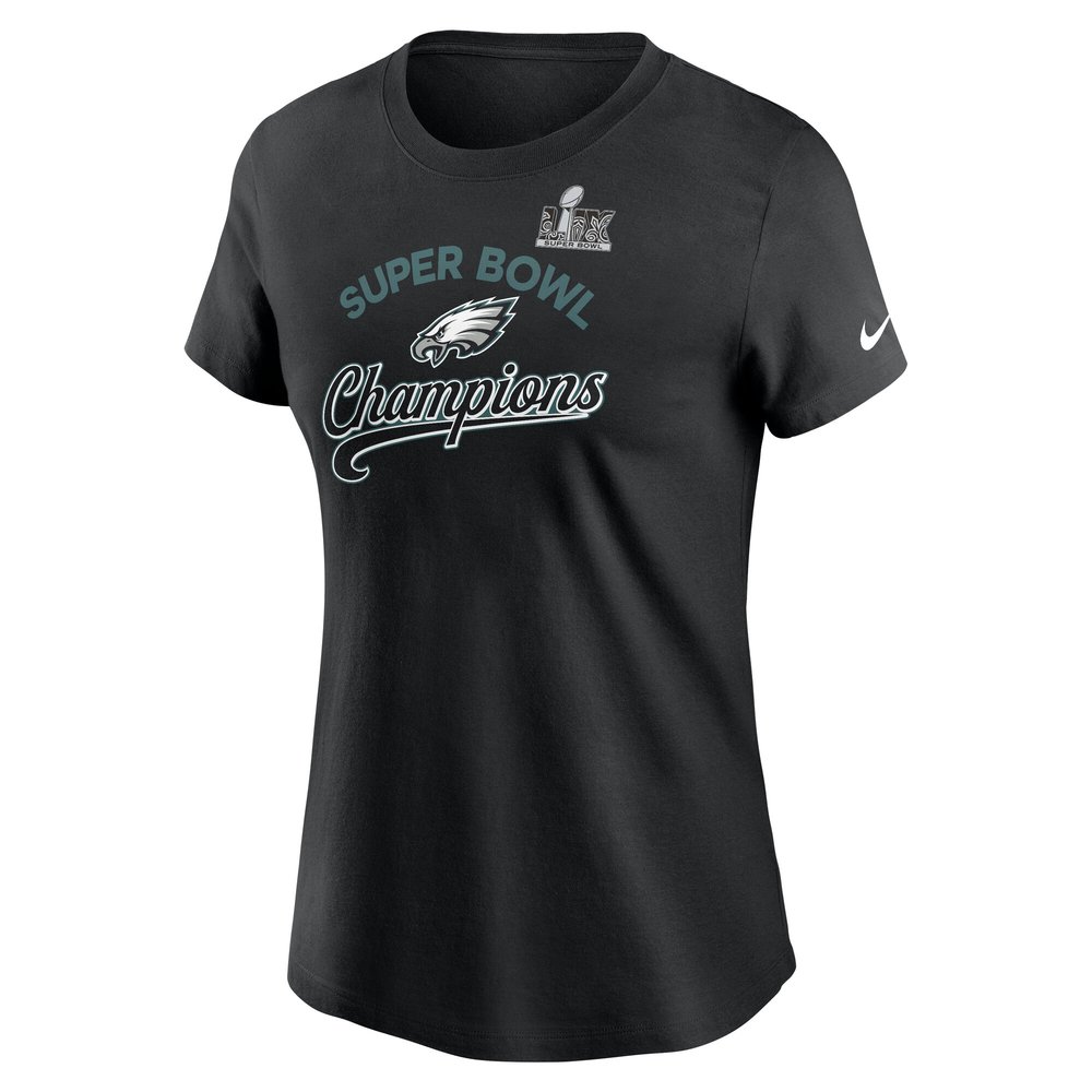 Women's Philadelphia Eagles  Black Super Bowl LIX Champions Tailsweep T-Shirt Women's Philadelphia Eagles  Black Super Bowl LIX Champions Tailsweep T-Shirt