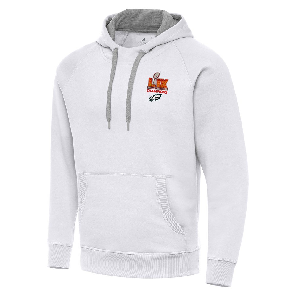 Men's Philadelphia Eagles Antigua White Super Bowl LIX Champions Victory Pullover Hoodie Men's Philadelphia Eagles Antigua White Super Bowl LIX Champions Victory Pullover Hoodie