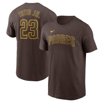 Men's San Diego Padres #23 Fernando Tatis Jr. Nike Brown Fuse Name & Number T-Shirt Men's San Diego Padres #23 Fernando Tatis Jr. Nike Brown Fuse Name & Number T-Shirt