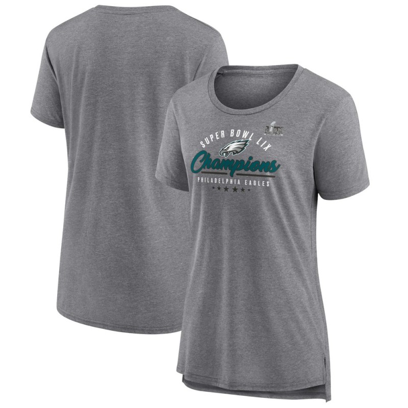 Women's Philadelphia Eagles Heather Gray Super Bowl LIX Champions Prestigious Run Tri-Blend Scoop Neck T-Shirt Women's Philadelphia Eagles Heather Gray Super Bowl LIX Champions Prestigious Run Tri-Blend Scoop Neck T-Shirt