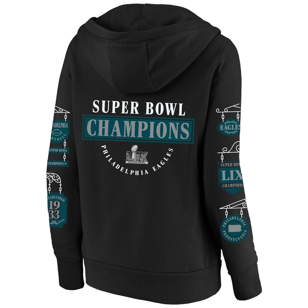 Women's Philadelphia Eagles  Black Super Bowl LIX Champions Plus Size Four Piece Notch Neck Pullover Hoodie Women's Philadelphia Eagles  Black Super Bowl LIX Champions Plus Size Four Piece Notch Neck Pullover Hoodie