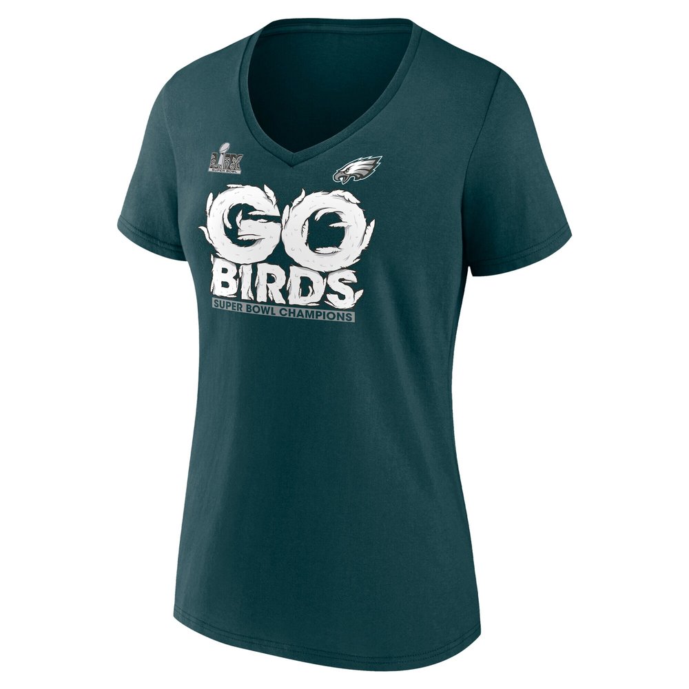 Women's Philadelphia Eagles  Midnight Green Super Bowl LIX Champions Local V-Neck T-Shirt Women's Philadelphia Eagles  Midnight Green Super Bowl LIX Champions Local V-Neck T-Shirt
